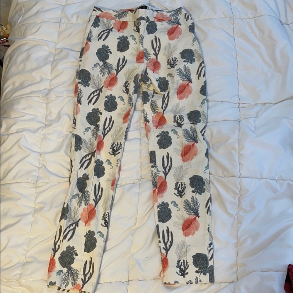 Zara Tweed Pants in white and coral pattern